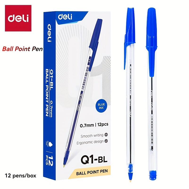 

12pcs, Deli, Ball Point Pen. 12pcs/box. Bullet Tip: 0.7mm. Blue. Smooth Writing. Low Ink. Pen-. Suitable For Classrooms, Offices, Libraries And