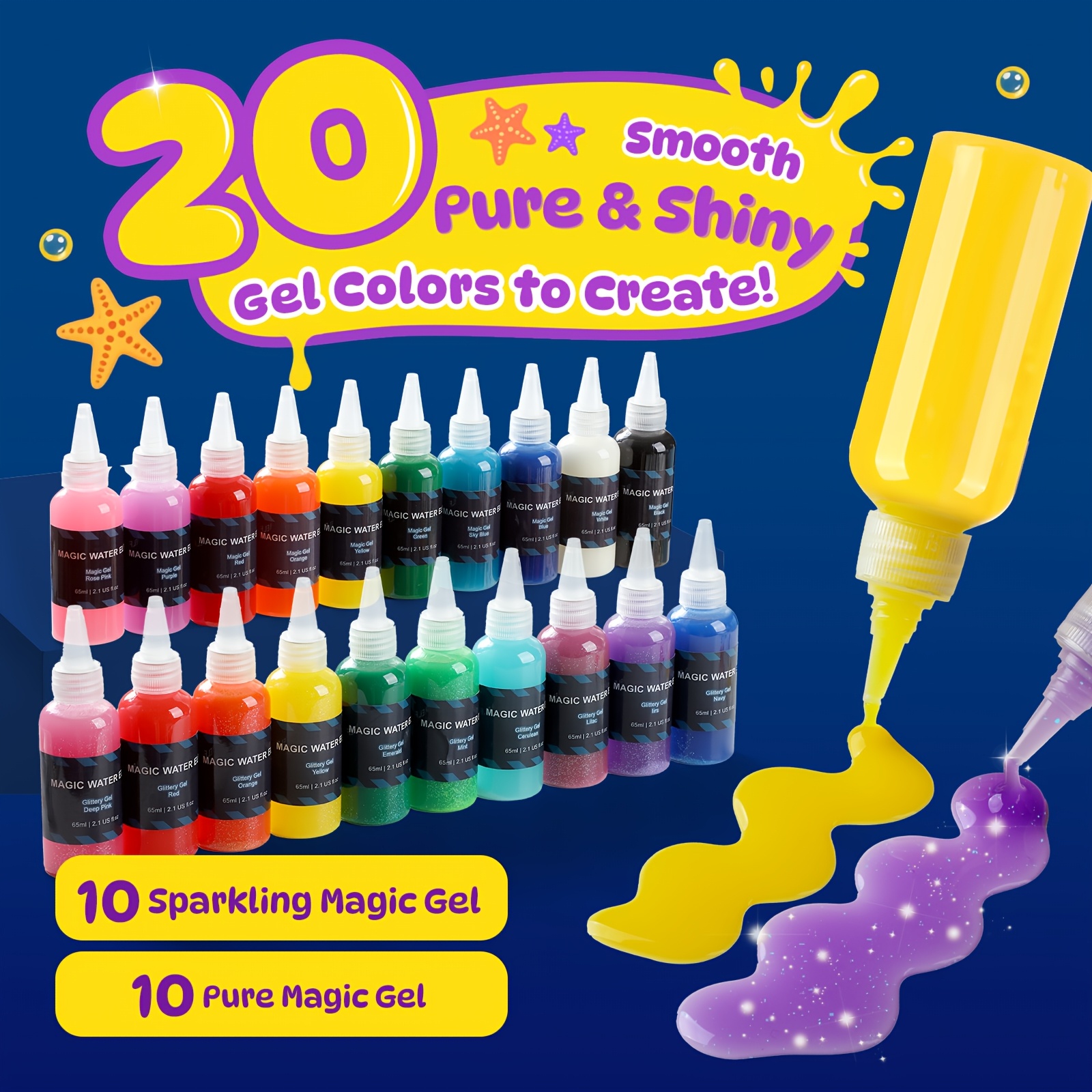 Magic Water Elf Toy Kit, Aqua Fairy Water Gel Kit for Kids with 20 Magic Gel& 10 Molds, Make Your Own Water Pets& Squishy Toys, Craft Kits for Kids Ages 6 7 8 9 10 Years Old