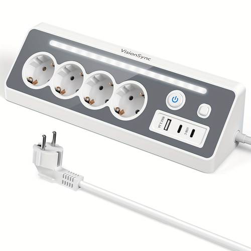 item picture 7 in 1 right angle multiple socket outlet with fast charging station 4 ac 20w 2 usb c with led indicator dual switch suitable for charging phones tablets in home office home office setup organization