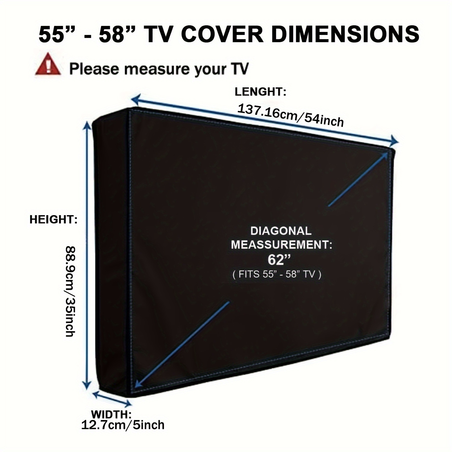 Outdoor TV-Abdeckung Wasserdicht Für 55 Zoll – Schwarz, Größe Ca. 132x78x14 Cm, Mit Fernbedienungs-Tasche
