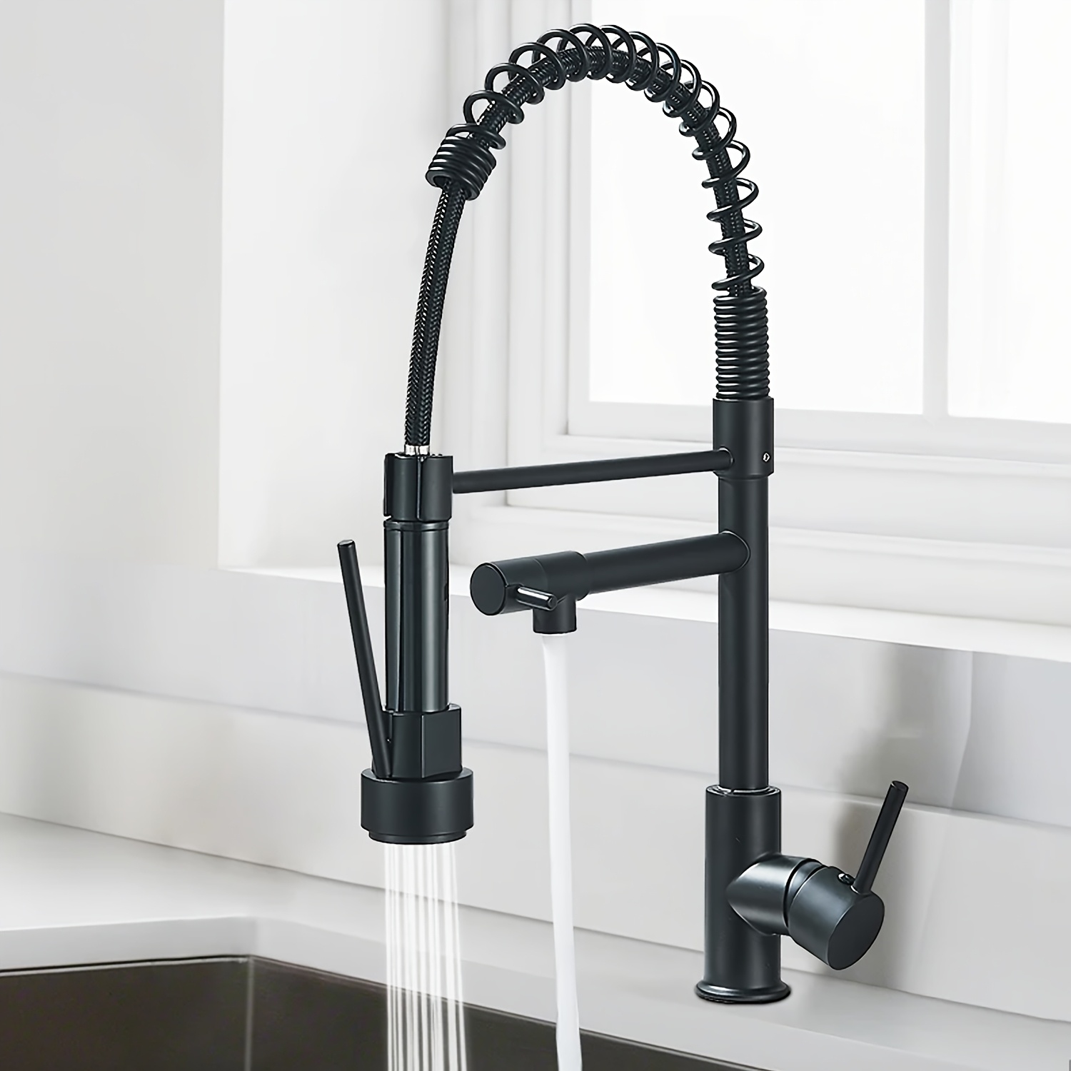 Image of Modern Single-hole Bar Sink Faucet With Dual Water Flow Options, Featuring A Design And A Ceramic Cartridge For Hot And Cold Water Mixing