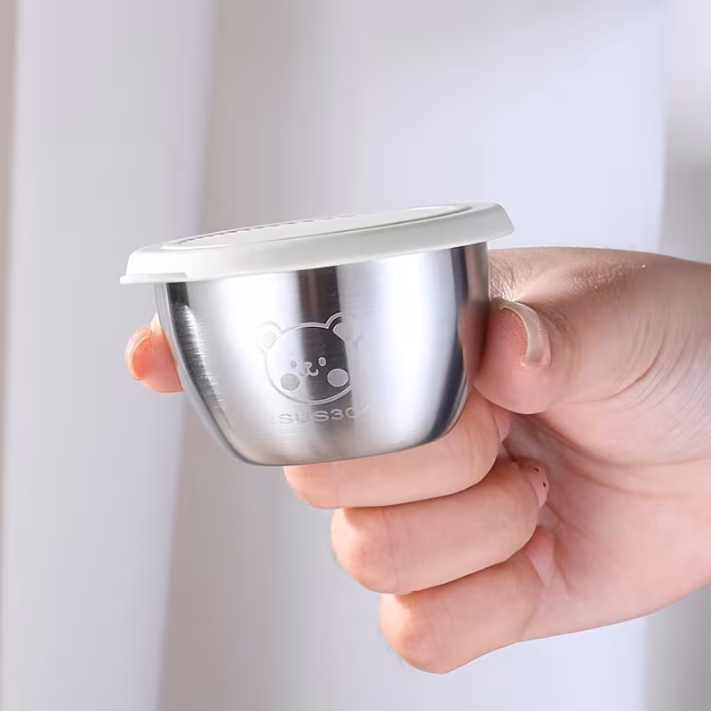 2 5 10pcs pack 304 stainless steel sauce cups with lids thickened 1 5oz mini leak proof dipping bowls for ketchup soy sauce salad dressing cute portable cutlery for kitchens restaurants and picnics 9