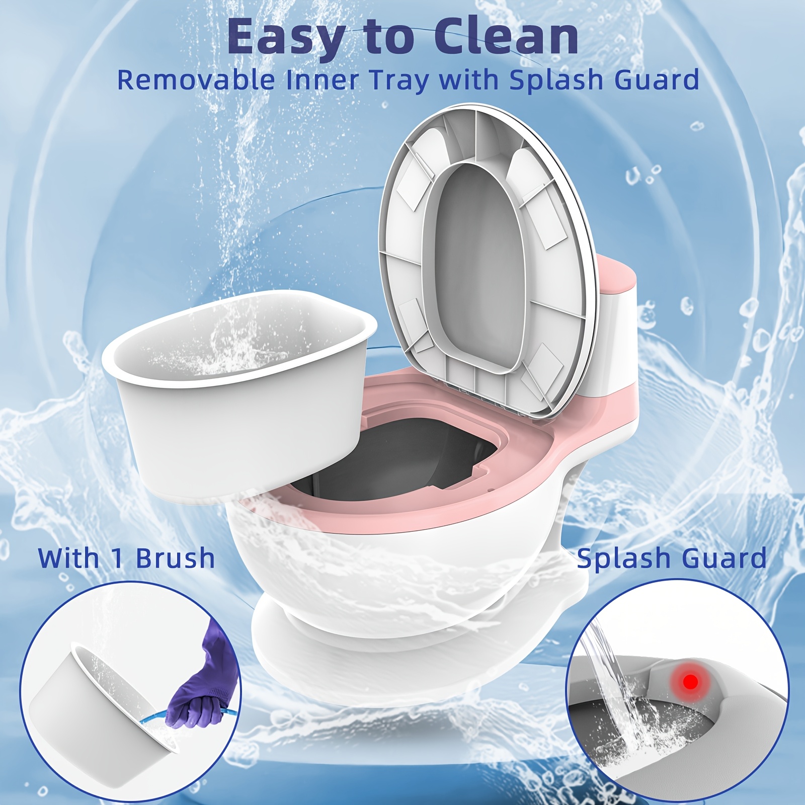 Veliki WC za djecu s dječjim WC sjedalom i poklopcem - Realistični WC za dječake i djevojčice, mekani i izdržljivi plastični WC za samostalno učenje korištenja WC-a, roza/za dječake i djevojčice 3+ godine