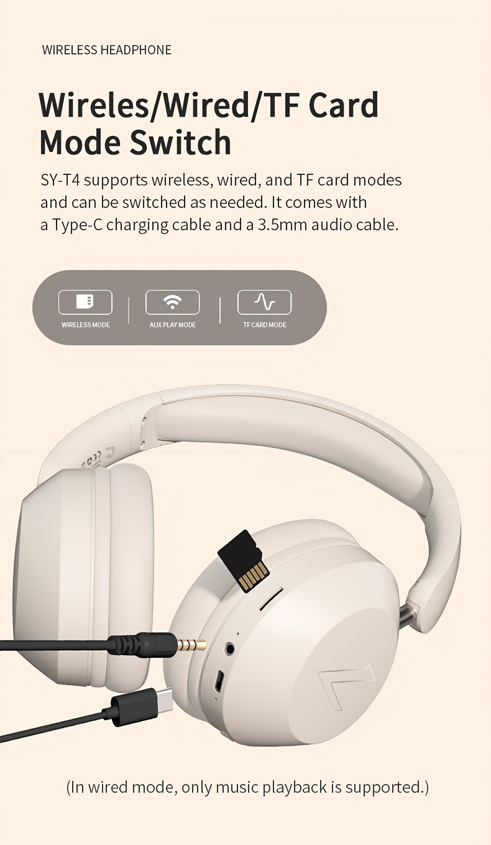 Wireless Headphones with Reduced Wearing Pressure Design, Bass Enhancement, Built-In Microphone, Telescopic Rotating Flat Design, Auxtf Mode Supports Increased Usage Time for Games And Sports, Wireless Gaming Headphones, Wireless Sports Headphones