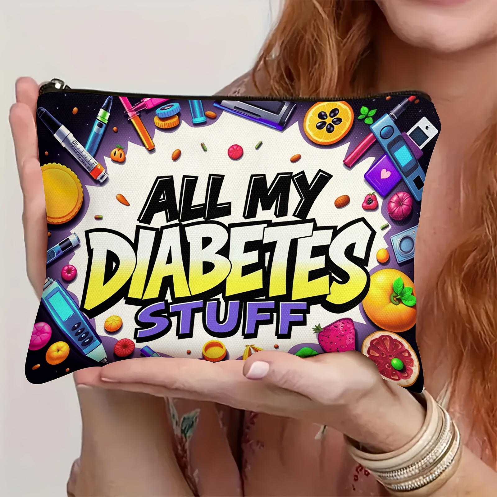 Image of Travel Cosmetic Bag - Stylish Design With Zipper Closure, -themed Pouch For Insulin & Supplies, Perfect Gift For Diabetics (grandma, Grandpa, Mom, Dad, Sister, Brother), Accessories