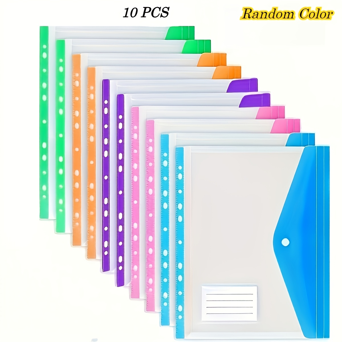 5/10pcs A4 High Capacity 11-hole Loose Leaf File Bags, Pp Material Binder Pockets With Expandable Button And Label Pocket, Random Color Portable Document Folders For School Office Attendance Use