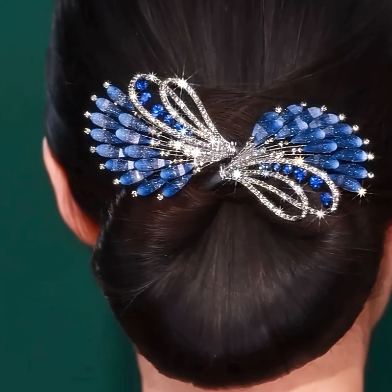 

Elegant Golden Glitter Rhinestone Feather-shaped Hair Accessory, Fashionable Chignon Hairstyle Decor, For Normal Hair, Manual Curler Tool For Women