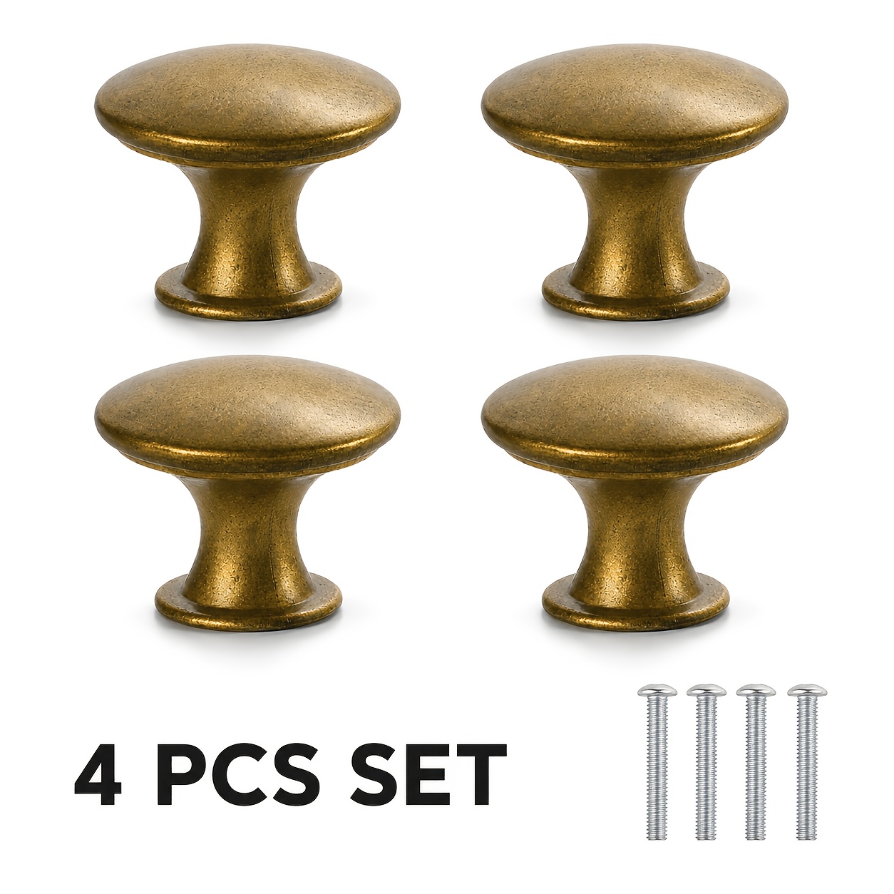 TEMU 4-pack Antique Golden Cabinet Knobs 1.18" (30mm), Vintage Round Mushroom Drawer Pulls With Screws, Decorative Single-hole Knobs For Dressers,