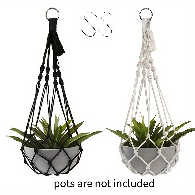 TEMU 2pcs Bohemian Hand-woven Plant Hangers Suitable For Indoor/outdoor Use, Fabric Hanging Flower Pot Holders With Irregular Shape & Patterns, Hook