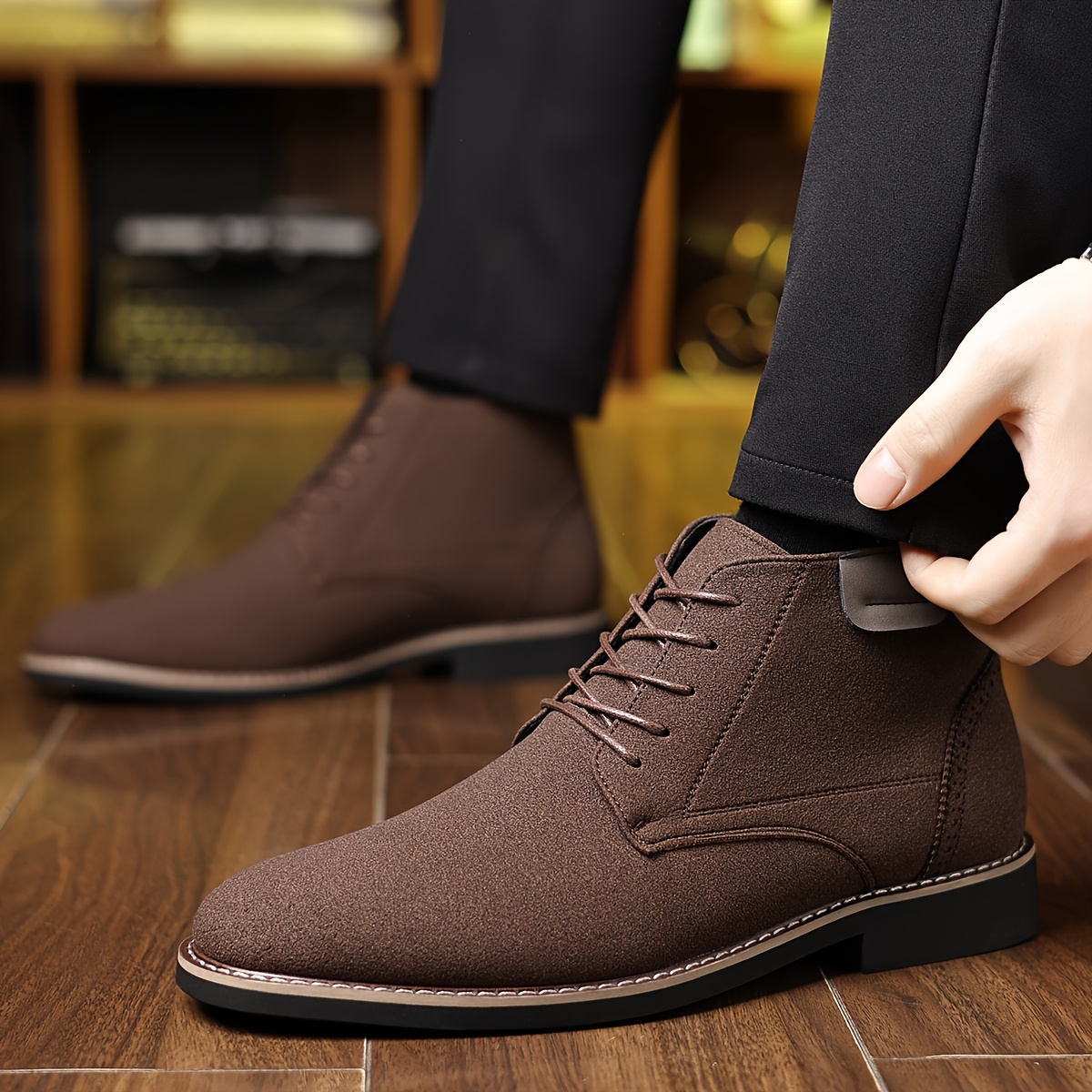 Men's Black Business Casual Shoes - Retro Mid-Top Lace-Up Pointed Toe with -Like Upper & Rubber Sole, All-Season Versatile for Office, Parties, Daily Wear, Office Boots | Sleek Laceup Boots | Durable Rubber Sole, Dressy Shoes