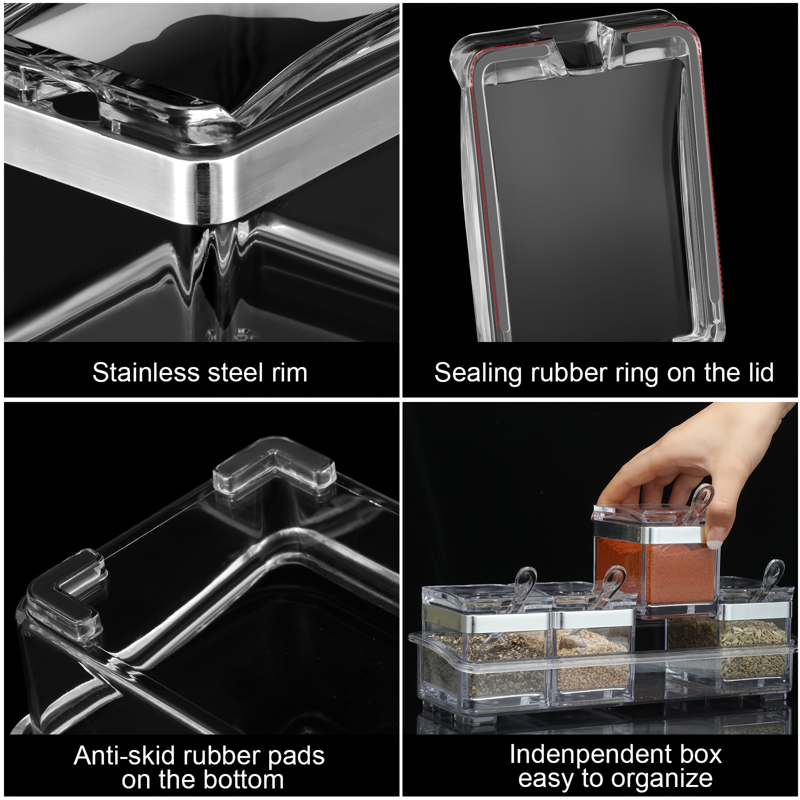8pcs clear acrylic spice organizer set with lids spoons transparent seasoning containers for kitchen storage ideal for spices salt sugar and condiments Product details 3