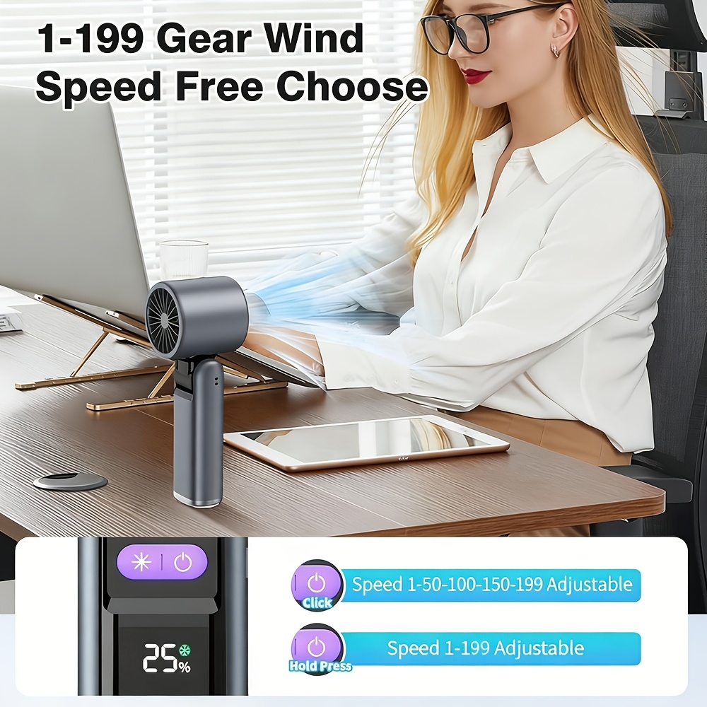3 Colors Available, 199-Speed Portable Turbo Fan with Semiconductor Cooling for Instant Chill, Essential Outdoor Work and Travel Gadget!