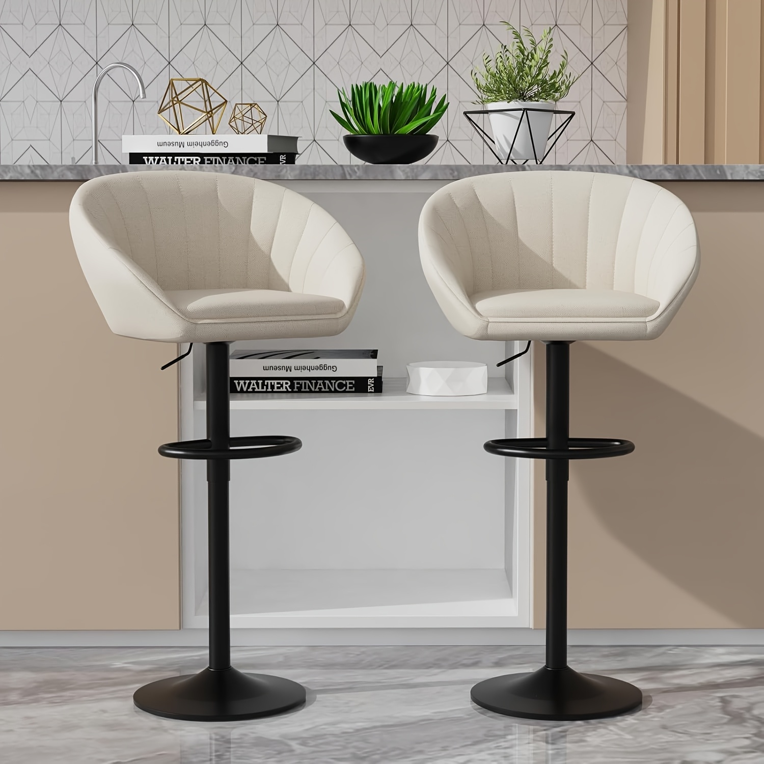 Pair Of 2 Bar Stools, Bar Chairs With Velvet Lift Stool, Swivel Kitchen Stool Adjustable Height Bar Stool For Kitchen, Bar, Counter, Home Bar Grey