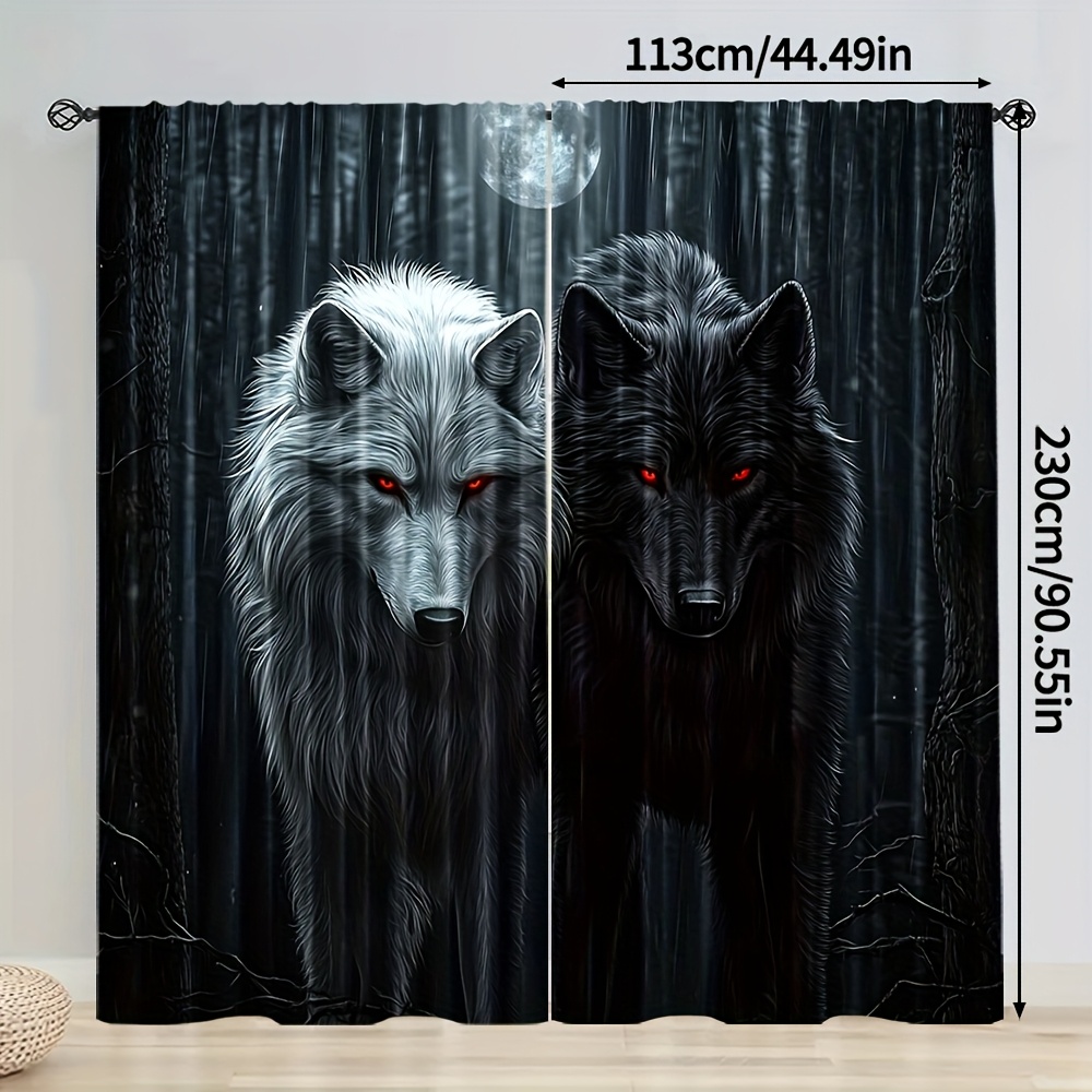 TEMU 2D Flach, 2 Stück, 2D FLACHDRUCK Beliebte Vorhänge 2D Wolf Maschinenwaschbarer Stoff (ohne Stange, keine , keine Batterie) Dekoration Ideal für