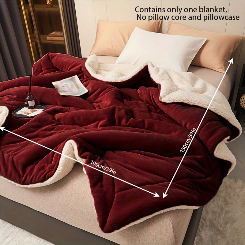 Simple 1pc Wine -layer Milk Fleece Lamb Fleece Stitched-edge Blanket, Casual Throw Blanket, Nap Blanket