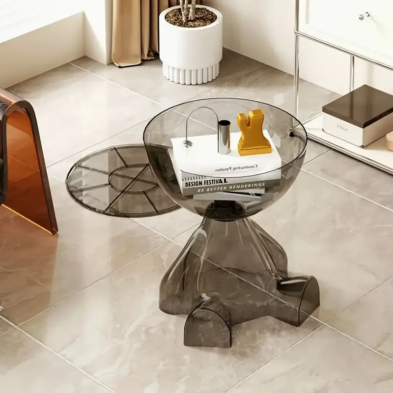 modern transparent acrylic small coffee table with stylish curved legs mobile coffee table for living room or bedroom sofa or decor cartoon decor modern minimalist easy to move storage table no electricity or wood materials living room accessories modern decor unique shaped table table decoration details 2