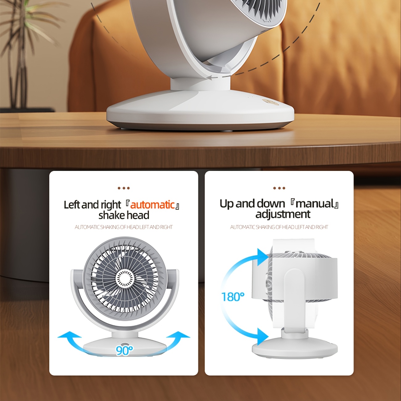 Air Circulating Fan, Strong Wind And Low Noise, USB Charging, Oscillating Left And Right, 90° Elevation Angle Blowing, Adjustable Wind Speed, Suitable for Camping, Home, Bedroom, Office, Dormitory And Other Places