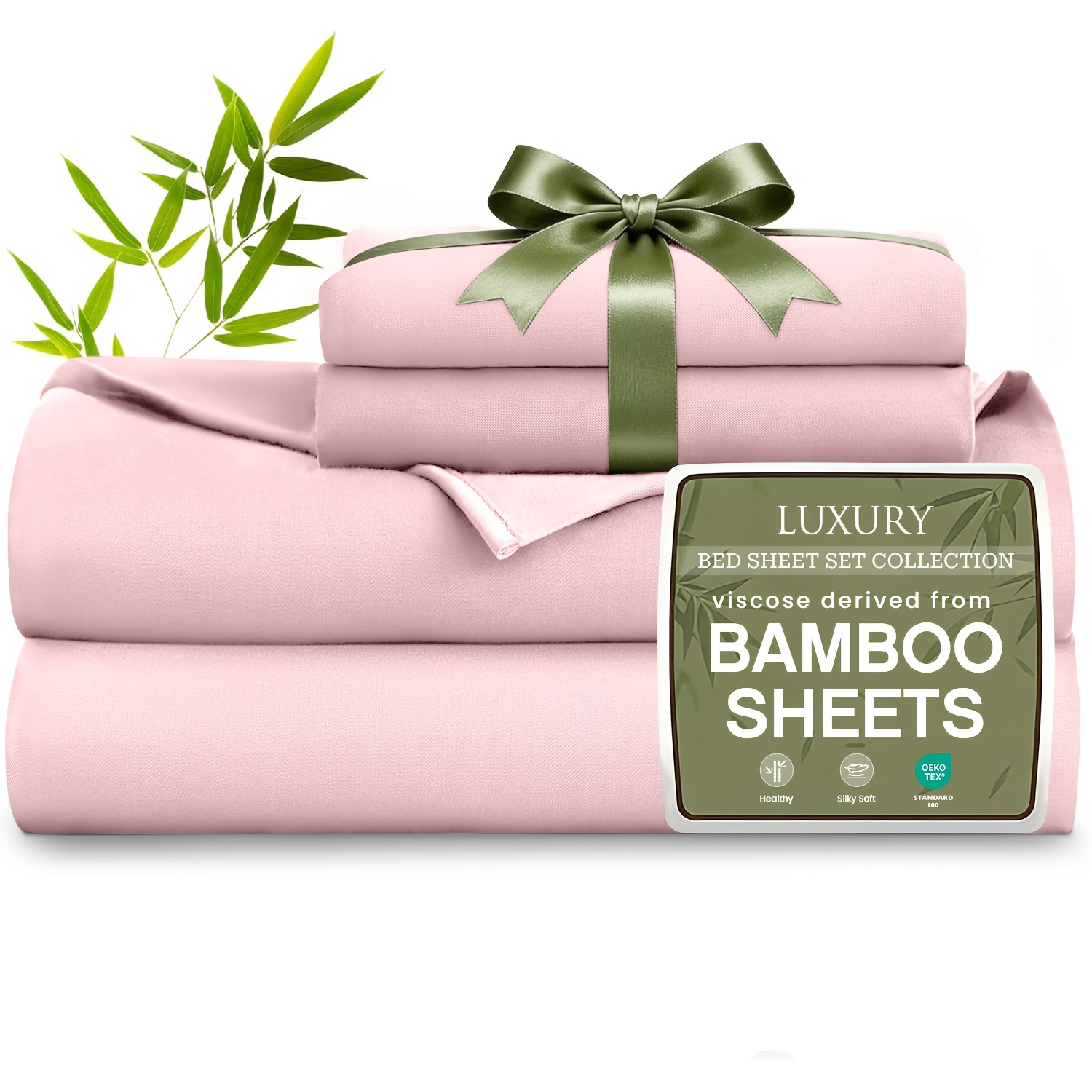TEMU 4pcs Bamboo Bed Sheet Sets - Ultra Soft Bamboo Blend Child Sheet Set - Super Cooling & Soft Bed Sheets - Fitted Sheet Deep Pocket - Hot Sleepers
