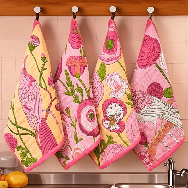 TEMU And Flower Pattern Fingertip Towel, Colorful Floral Large Washcloth Handkerchief, Absorbent And Gauze Hand Towel, Face Towel, Suitable For Dish Cloth And Cleaning Cloth