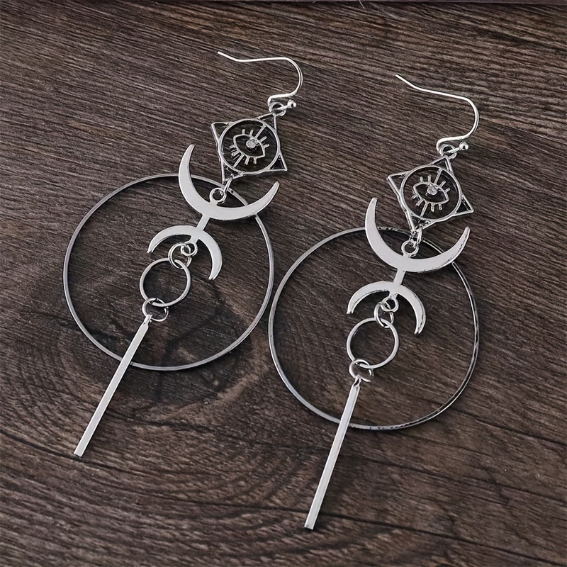 Image of A Pair Of Vintage Latin-style Crescent-shaped Long Drop Earrings Suitable For Women To Wear During Ramadan, Daily , Or Gatherings.