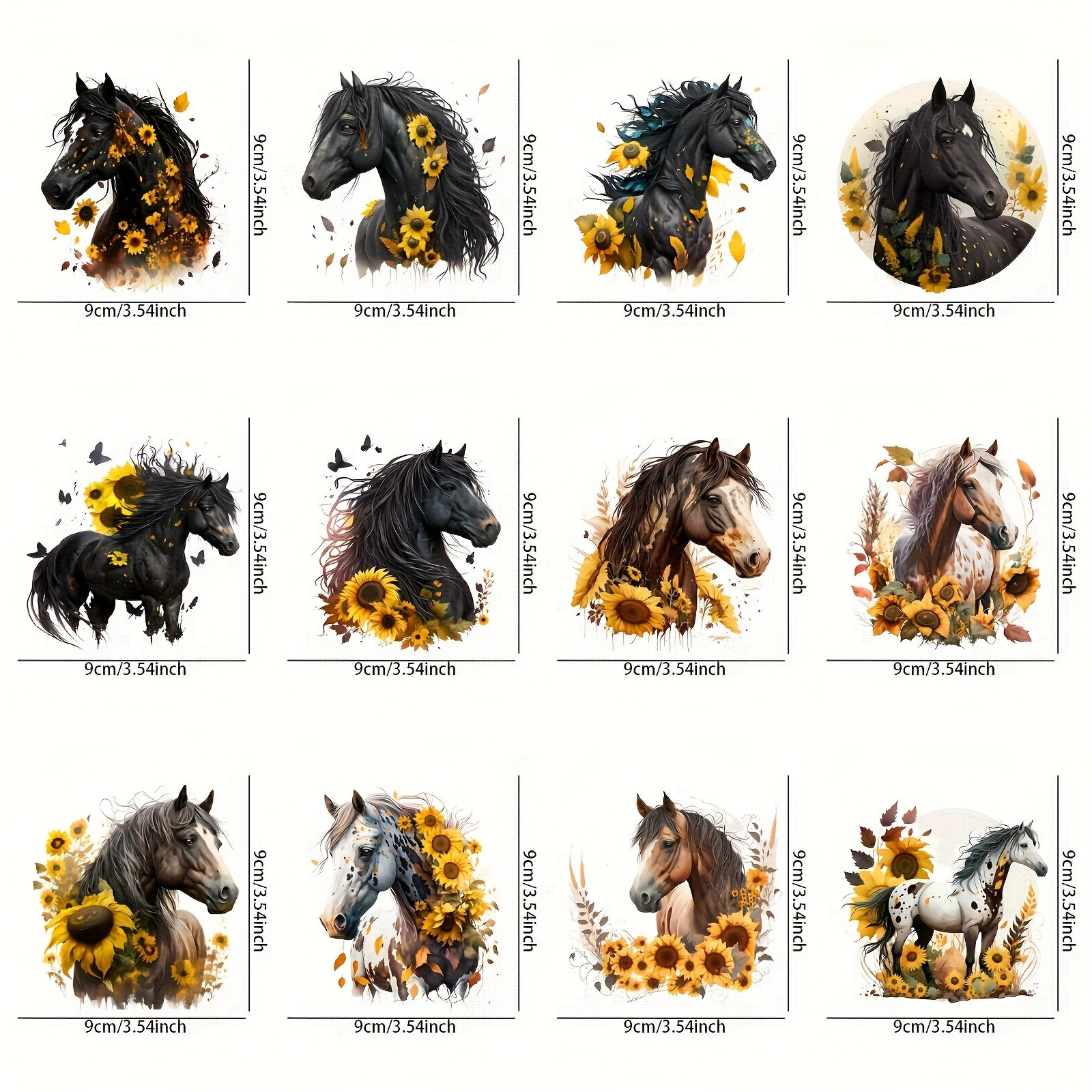 TEMU 12pcs/set Horse Diy Heat Transfer Patch Transfer Decal, Suitable For Washable Clothes Transfer Decal, T-shirt Jacket Jeans Sports Vest