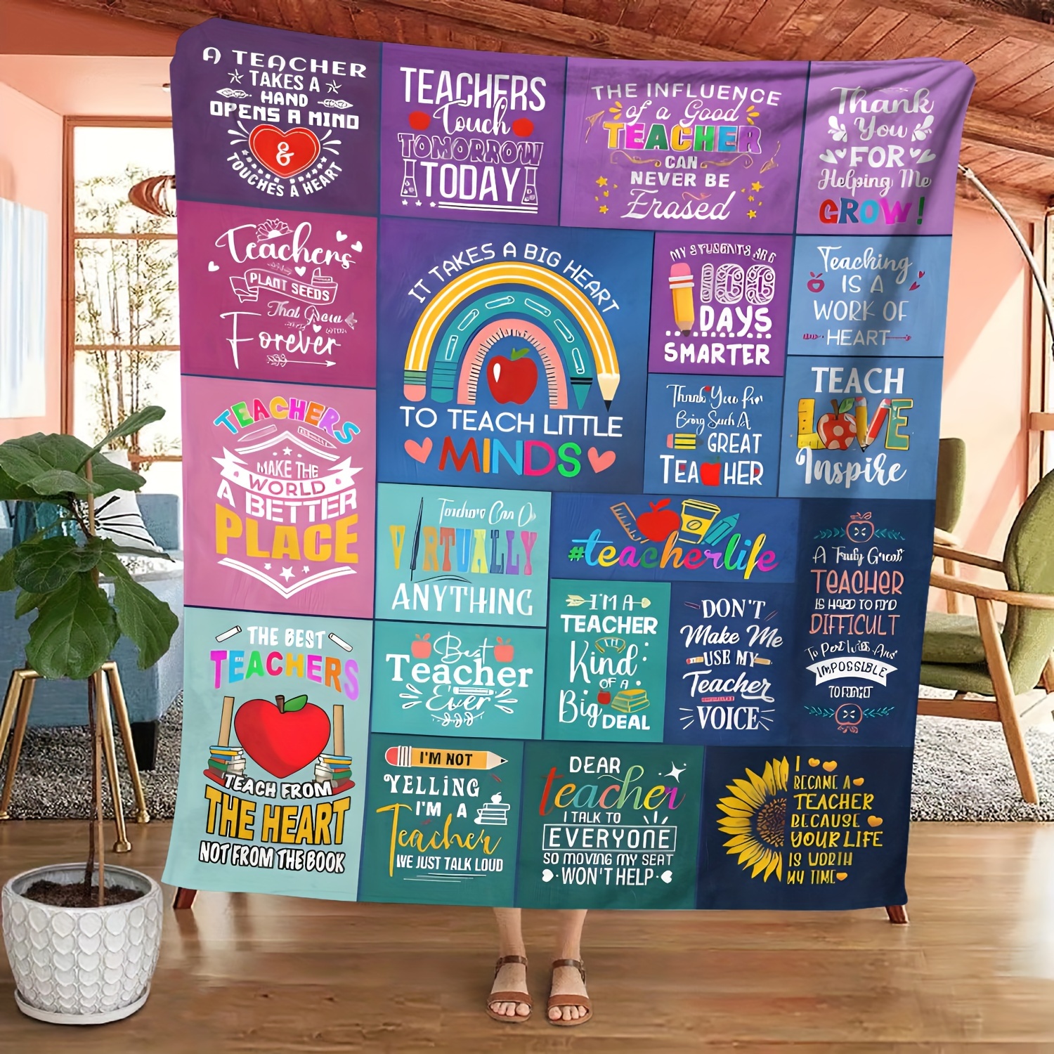 

Inspirational Teacher Appreciation Gift Blanket - Preppy Style Soft Flannel Knitted Throw With Digital Print, All-season Comfort, Ideal For Sofa & Tv, Polyester 100%, 200-250g Square Weight