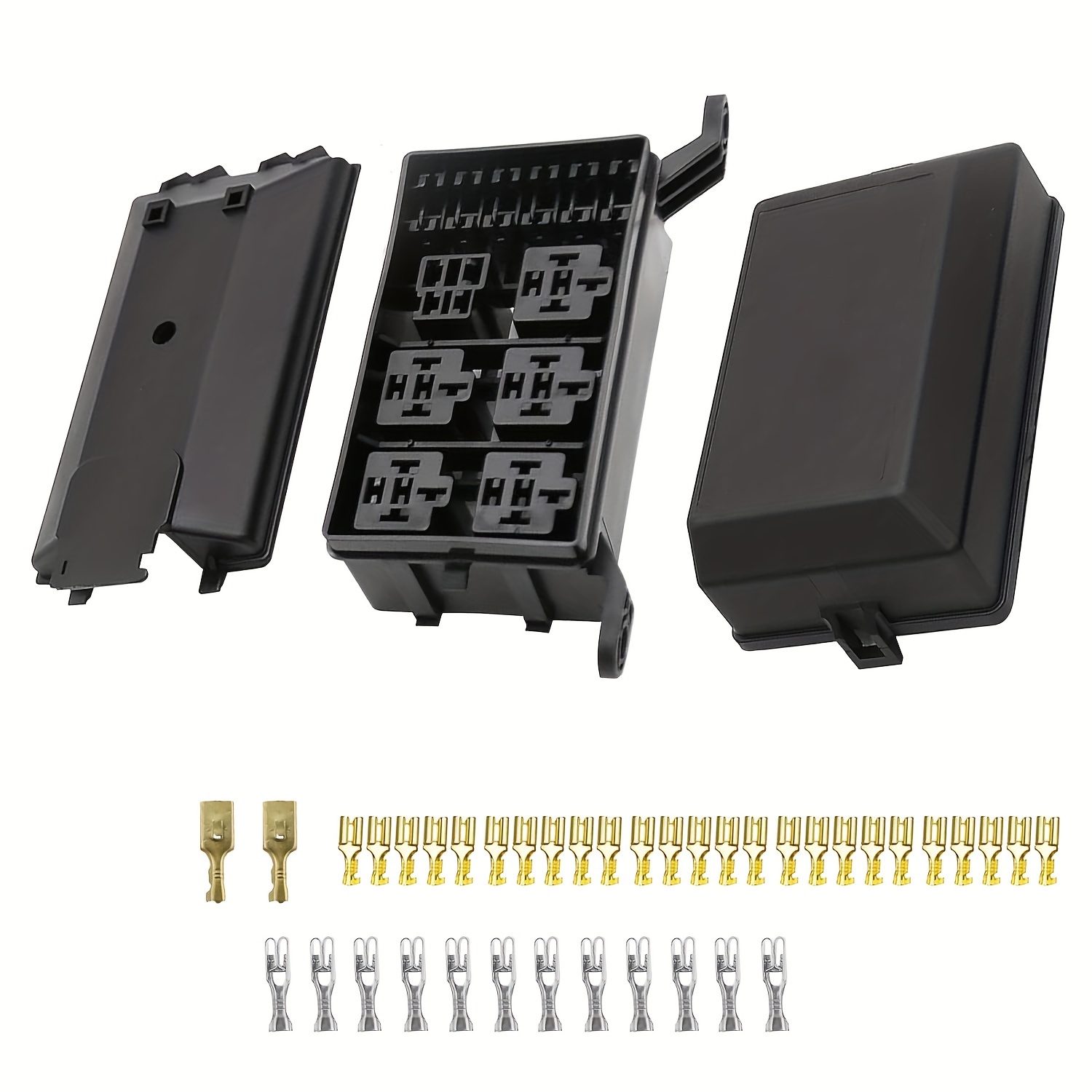 TEMU 12-slot Relay Fuse Block, Uncharged, Abs Material, Holds 6 Atc/ato And 6 Relays, With Metallic Pins And Spade Terminals, For Automotive, Marine,