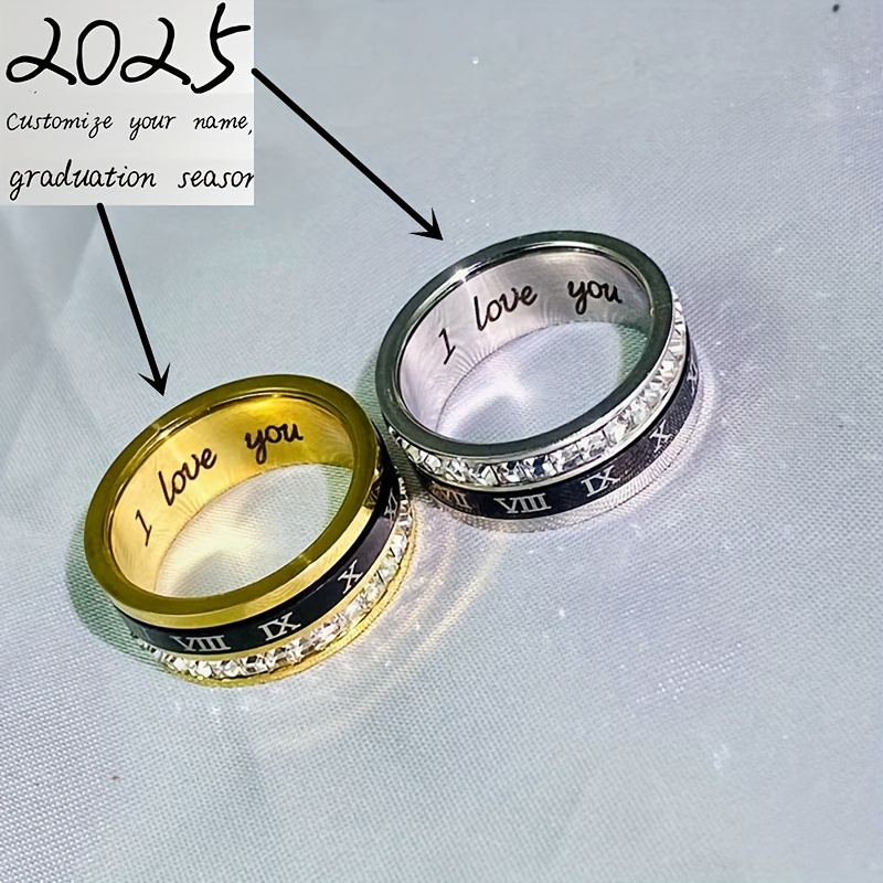 personalized anniversary wedding birthday ring custom roman   vi ix xii engraved name date rotatable band durable stainless steel jewelry gift for women men   valentines christmas present affordable   wedding jewelry synthetic stone embellishments holiday keepsake stylish accessory     mens jewelry Product details 4