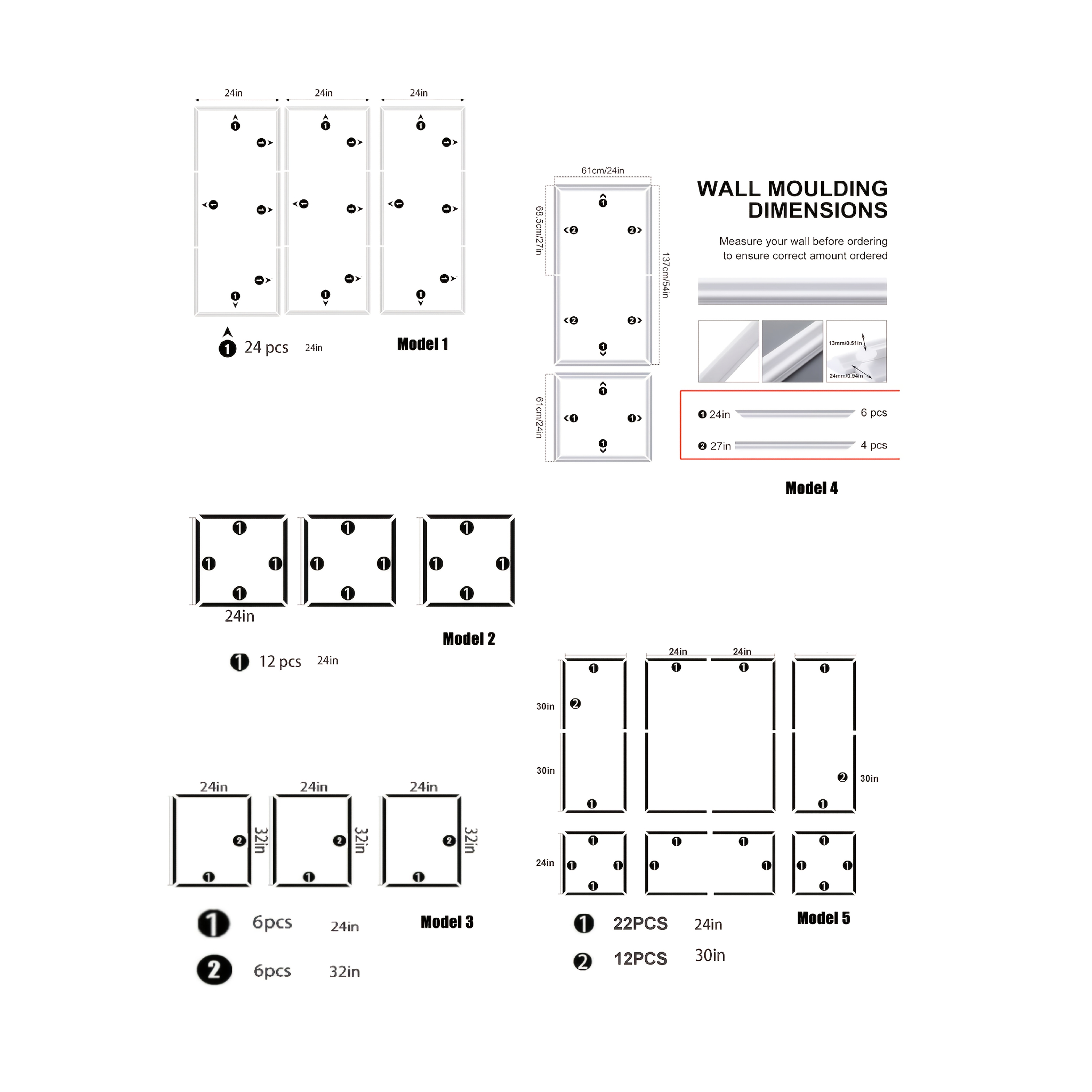 3 Sets of Pre-Cut Wall Panels for Interior Decoration