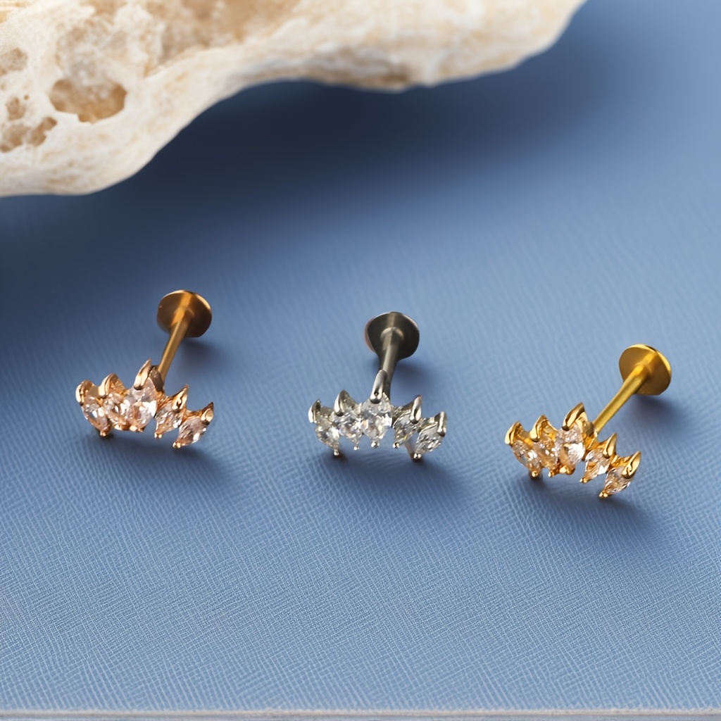 Women's 2D Flat Flower Cartilage Earring with Zircon Inlay