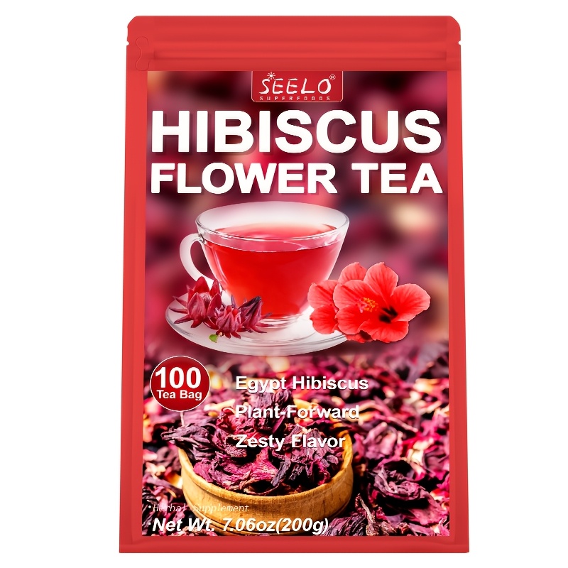 Hibiscus Tea 100 Count Herbal Tea, No Sugar, Caffeine Free, Tart and Refreshing for Circulation and Cardiovascular Wellness