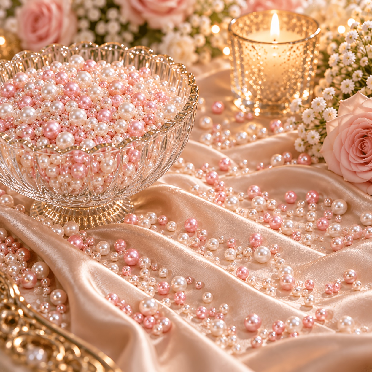 TEMU 1274pcs Perles Flottantes Roses pour Centre de Table, 10/8/5/4Mm Garnitures Décoratives pour Vases, Perles pour Vases, Perles pour Centres de