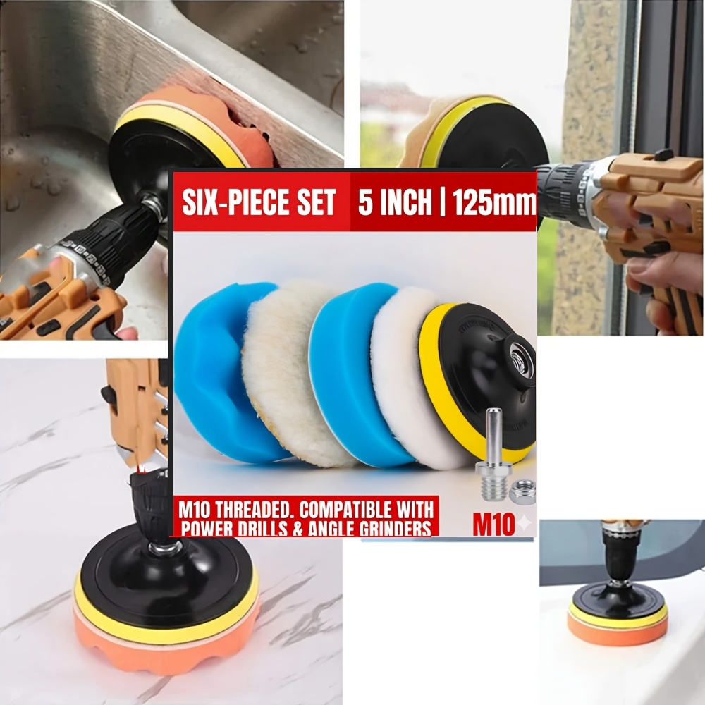 TEMU Kit de polissage auto 6 pièces, 3/4/5 pouces, options 2 couleurs bleu et orange