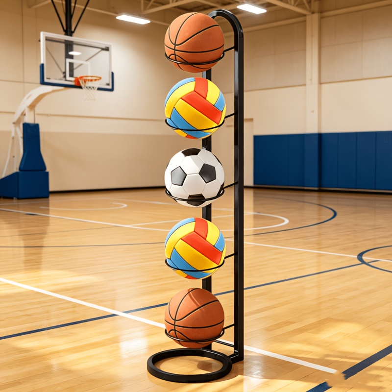 TEMU Ball Storage Rack, Freestanding Metal Ball Holder Organizer Stand For Basketball Soccer Volleyball, Space Saving Ball Display Rack For Playroom