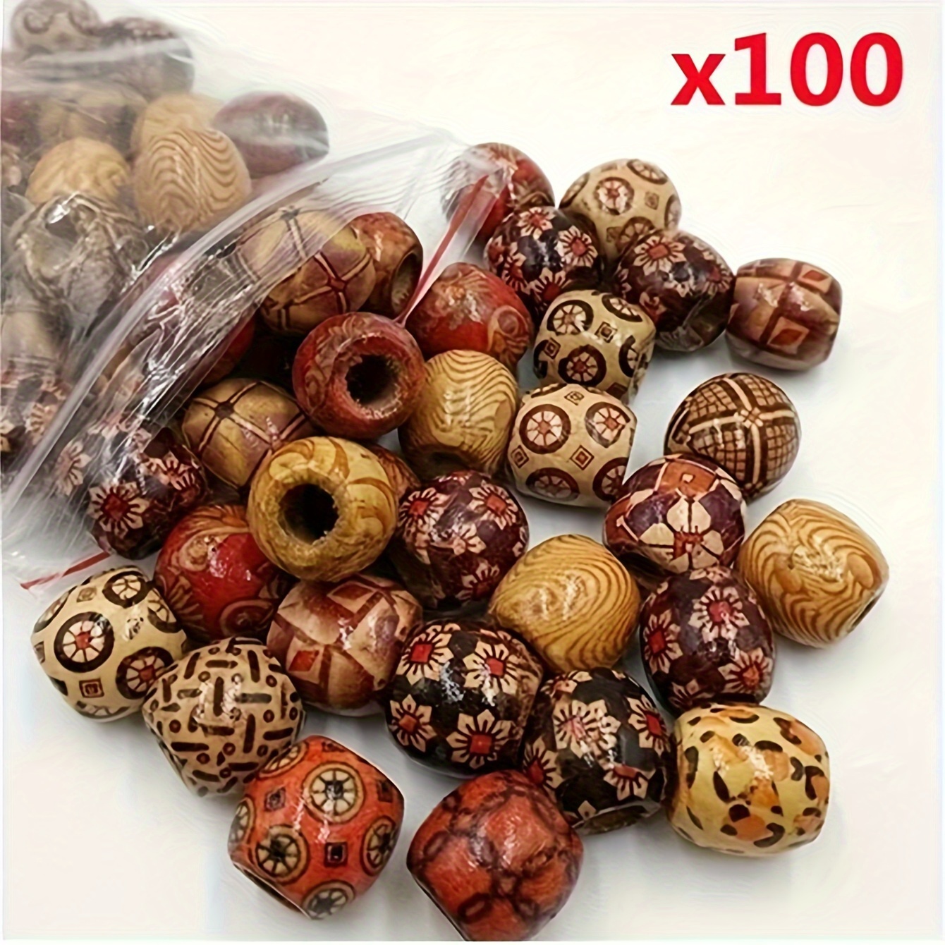 

100pcs Wooden Beads Set - Assorted , Beads For Diy Crafts, Jewelry Making And Macrame