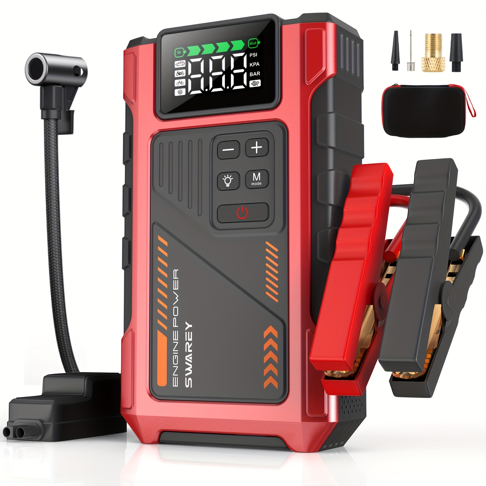   12000mah auto jumpstarter powerbank met 150psi luchtcompressor, 6000a auto   booster 12v jumpstarter met bandenpomp, met lcd scherm, jumpstarter powerbank (7.5l  /6l  ), led licht