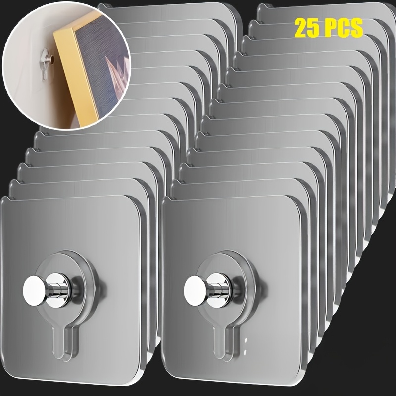 E-shop 25/50 Stück robuste Wandhaken ohne Bohren - Schadefreie Installation, wasserdichte Haken für Badezimmer und Küchen, mit starker Kleberückseite,