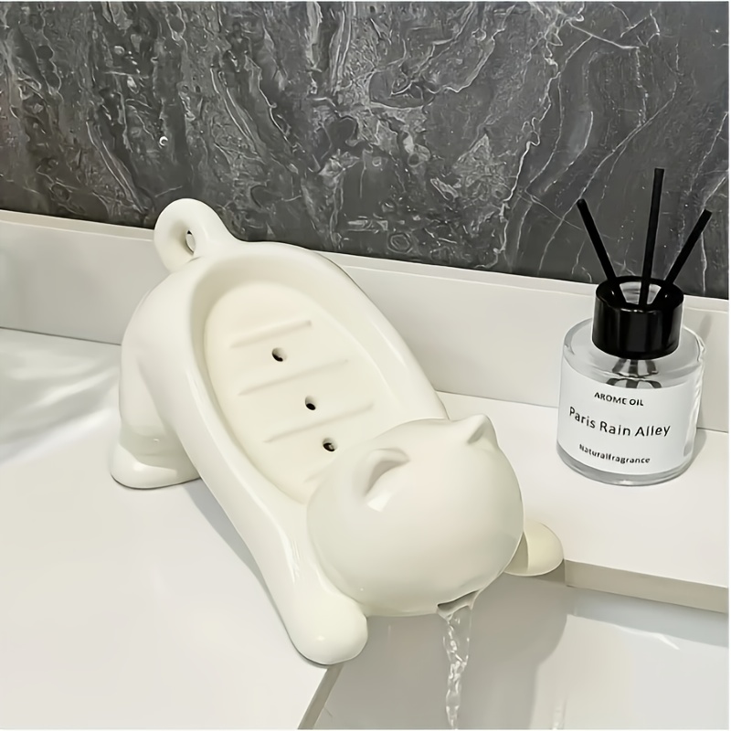 Adorable Cat-Shaped Soap Dish - Non-Accumulating Drainage Design, Durable Plastic Bathroom Soap Holder with Ventilation Holes, Lightweight & Portable for Shower, Bathtub, or Vanity Decor, Effective Water Drainage, Home Decor, Stylish Organizer, Sturdy Construction, Shower Organizer, Pet Lovers