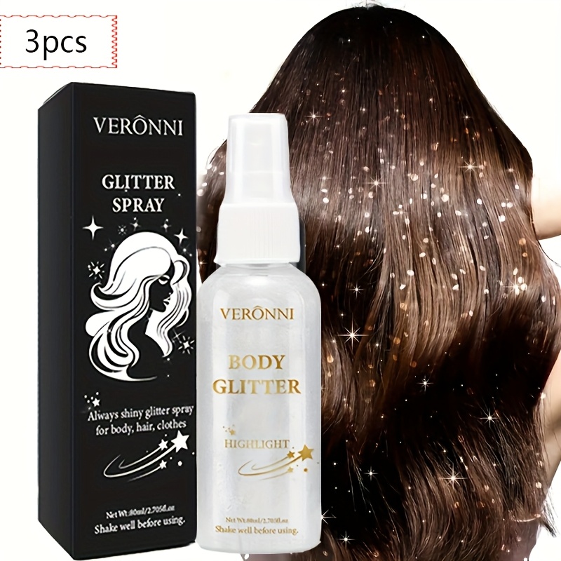 3pcs Glitter Highlighter Spray, Face Body Collarbone Hair Spray, Holiday Party Highlighter Spray