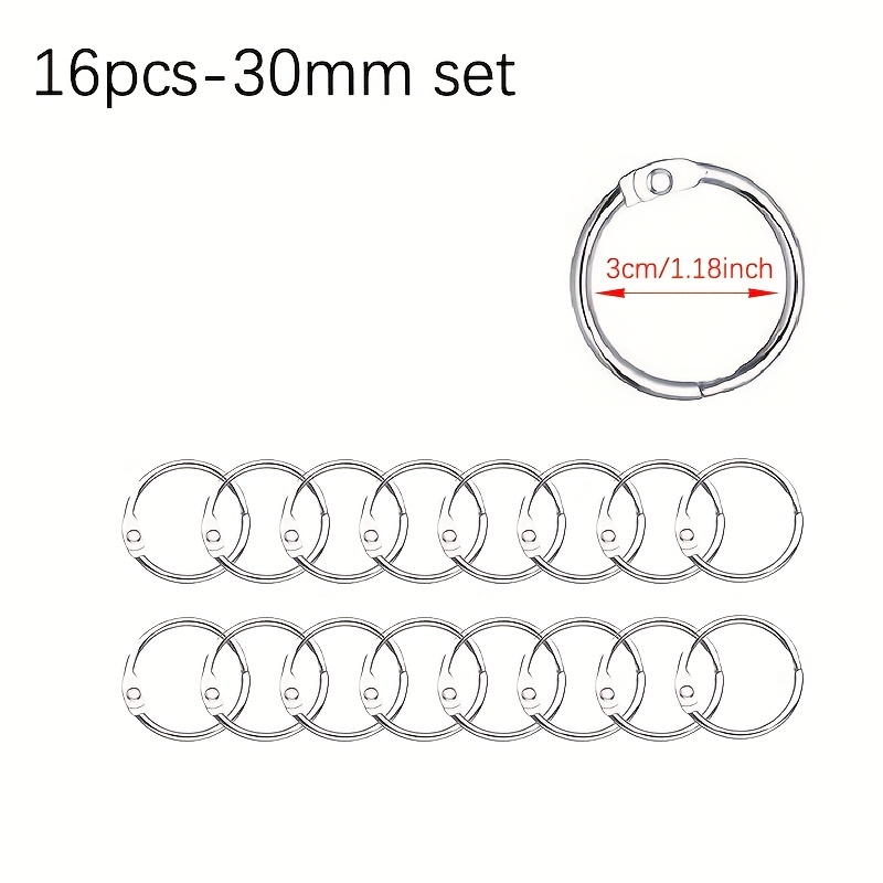 E-shop 15 20 30 45mm Metallringbinder-Set Hochwertig Silberfarben DIY Loseblatt-Buchringe Bürobindematerial (20/16/12 Stück)