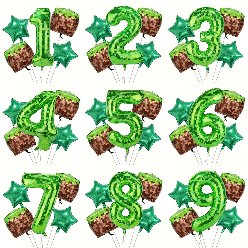 40 Inch Green Pixel Themed Number 6 Balloon Set
