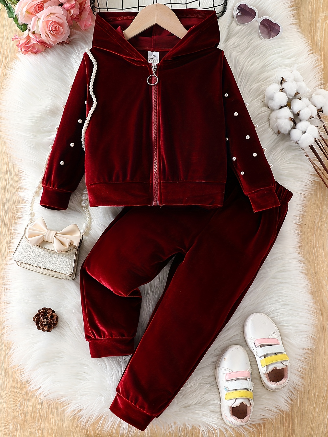 girls velvet tracksuit set fashion long sleeve sweatshirt Temu