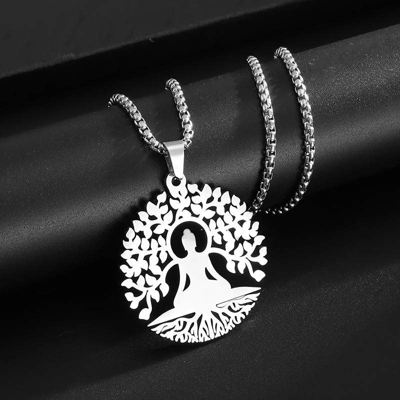 Hollow Meditation Tree Of Life Pendant Necklace, Unisex Gift