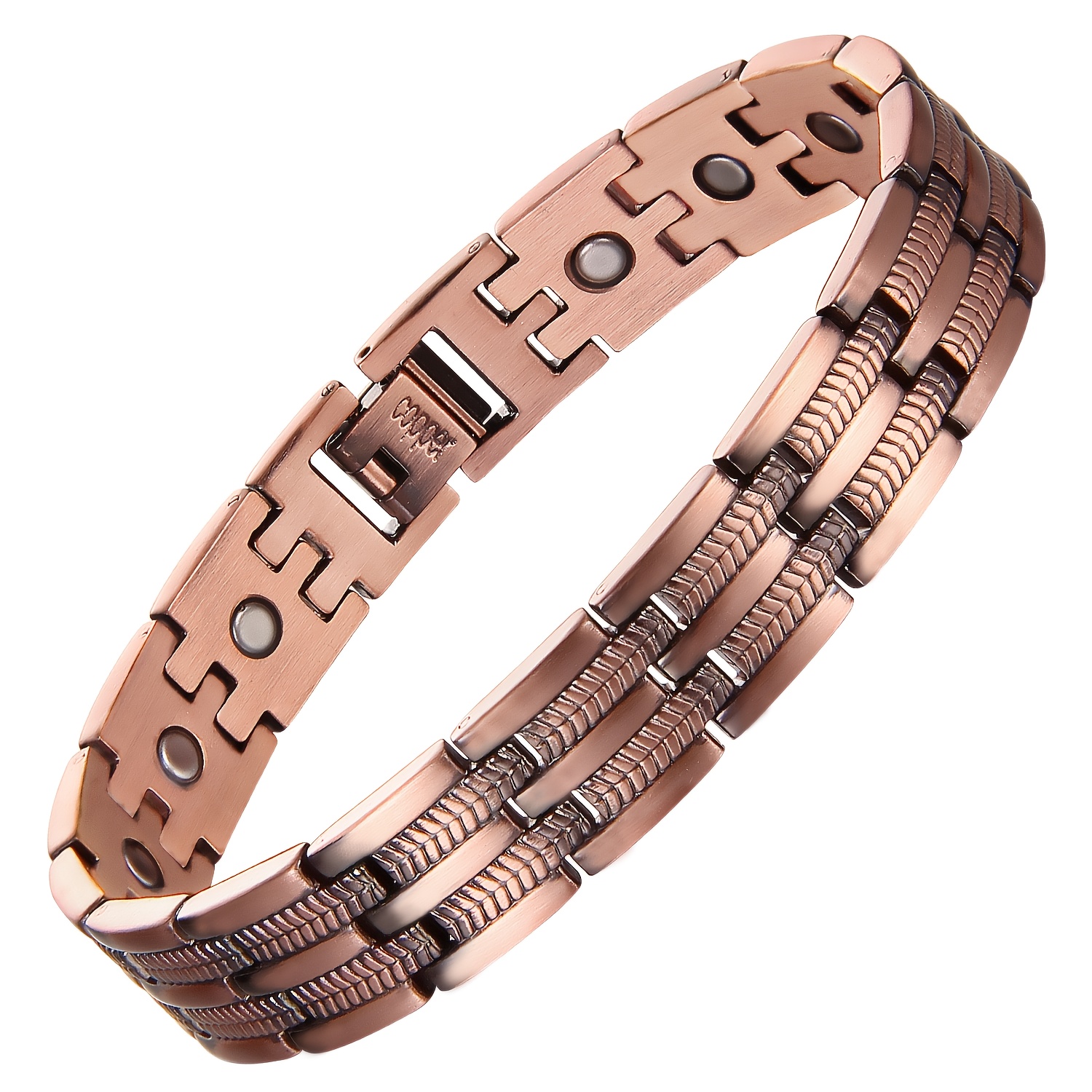 TEMU 1pièce Bracelet en cuivre pour homme, bracelet magnétique en cuivre avec aimants, bijou réglable avec outil de taille