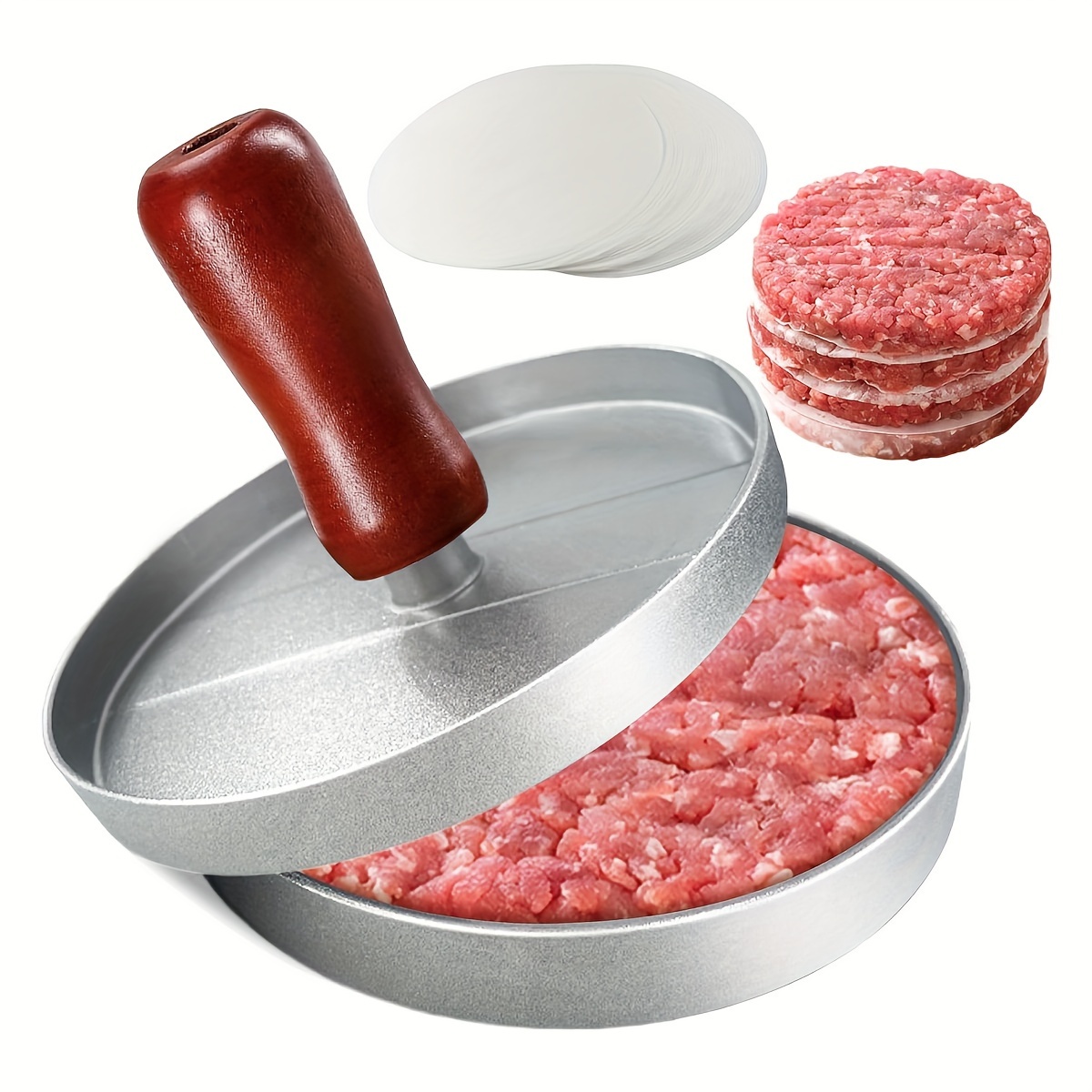 

1set Burger Press 100 Patty Papers Set Non-stick Hamburger Press Patty Maker Mold With Free Wax Patty Paper Sheets | Meat Beef Cheese Veggie Burger Maker For Grill Griddle Bbq Barbecue