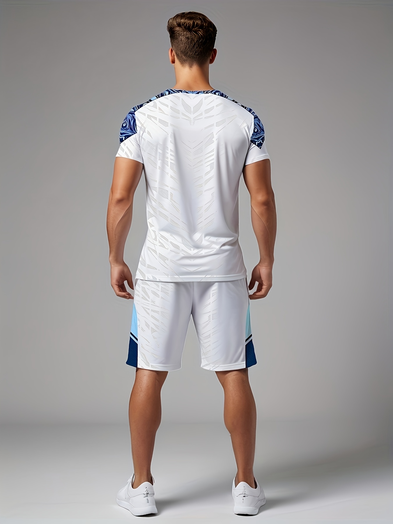 ensemble blanc pour homme à   de la tendance  , composé dun t-shirt à col ras du cou et dun short à cordon de serrage avec imprimé à motif de flèches 3d, à manches courtes, respirant et ultra-stylé 2