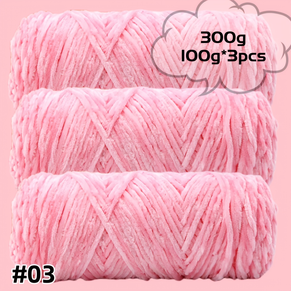 TEMU 3-pack Soft Velvet Chenille Yarn - 100g Per Roll, Multi-colored Knitting & Crochet - Suitable For Sweaters, Scarves, Hats, Dolls, Bags, Chunky