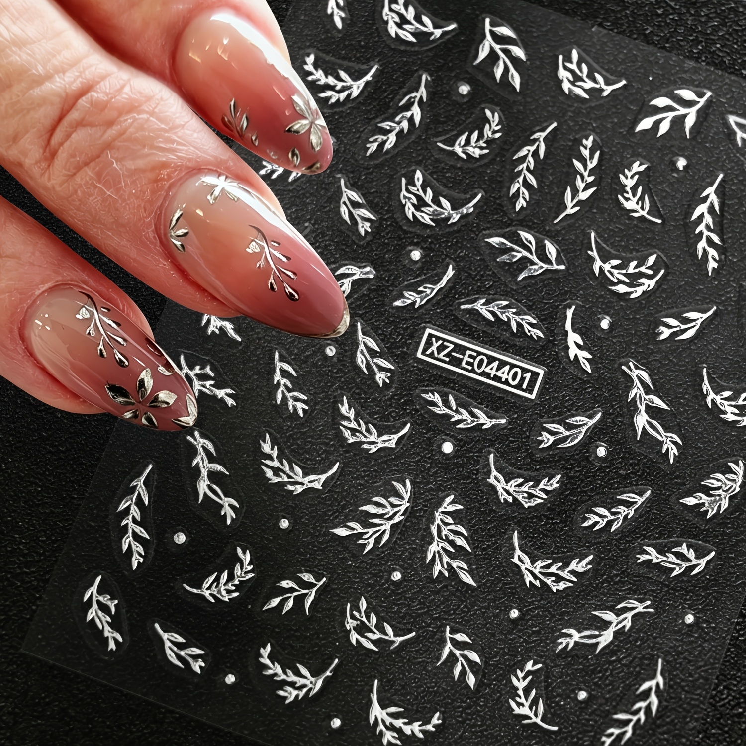 6 Sheets Silvery 3D Embossed Nail Stickers with Floral Designs