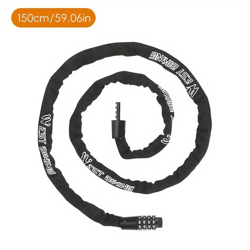 WEST BIKING Bicycle Security Lock with Password, Available in 150Cm/115Cm/90Cm/65Cm Chain Lengths, Ideal for Cycling And Backpacking Additions
