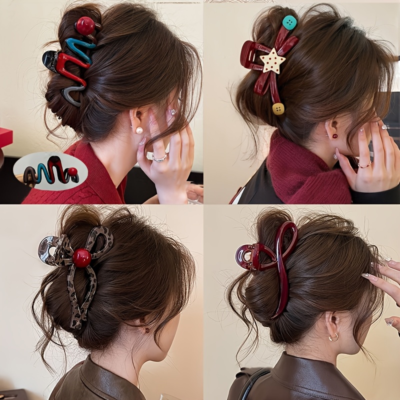 TEMU 4pcs Red Hair Claw Clips, Cute Shark Clips For Thick Hair, Fashion Hair Accessories For Women